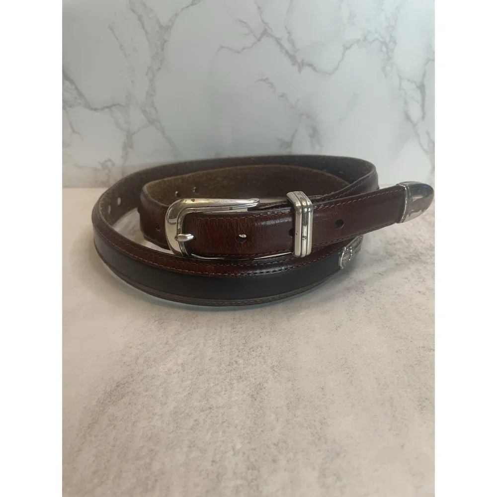 Men's Onyx by Brighton Golf Ornament Leather Belt Two-Tone Sz 42